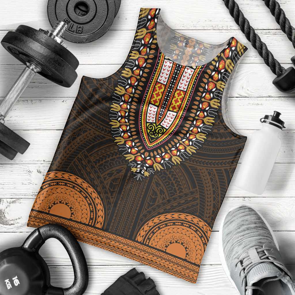 African Dashiki Men Tank Top With Polynesian Pattern - Gold LT9 Gold - Polynesian Pride