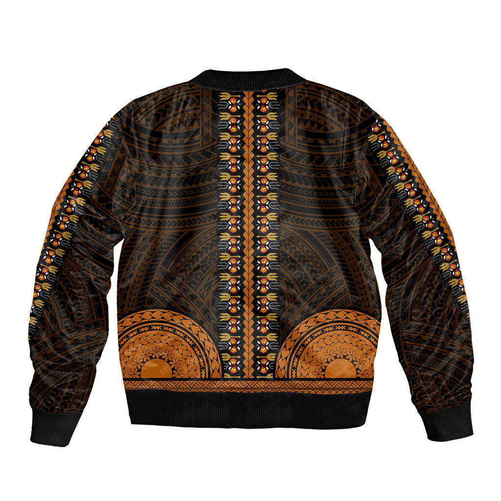African Dashiki Sleeve Zip Bomber Jacket With Polynesian Pattern - Gold LT9 - Polynesian Pride