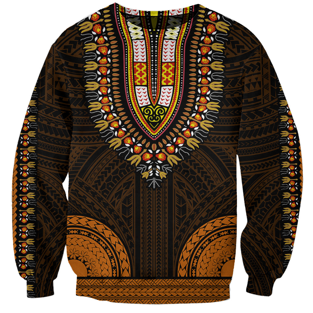 African Dashiki Sweatshirt With Polynesian Pattern - Gold LT9 Unisex Gold - Polynesian Pride