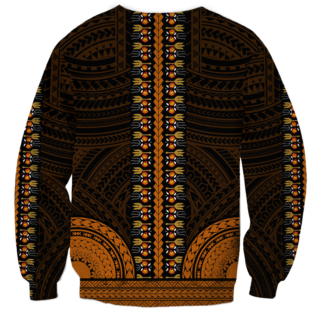 African Dashiki Sweatshirt With Polynesian Pattern - Gold LT9 - Polynesian Pride