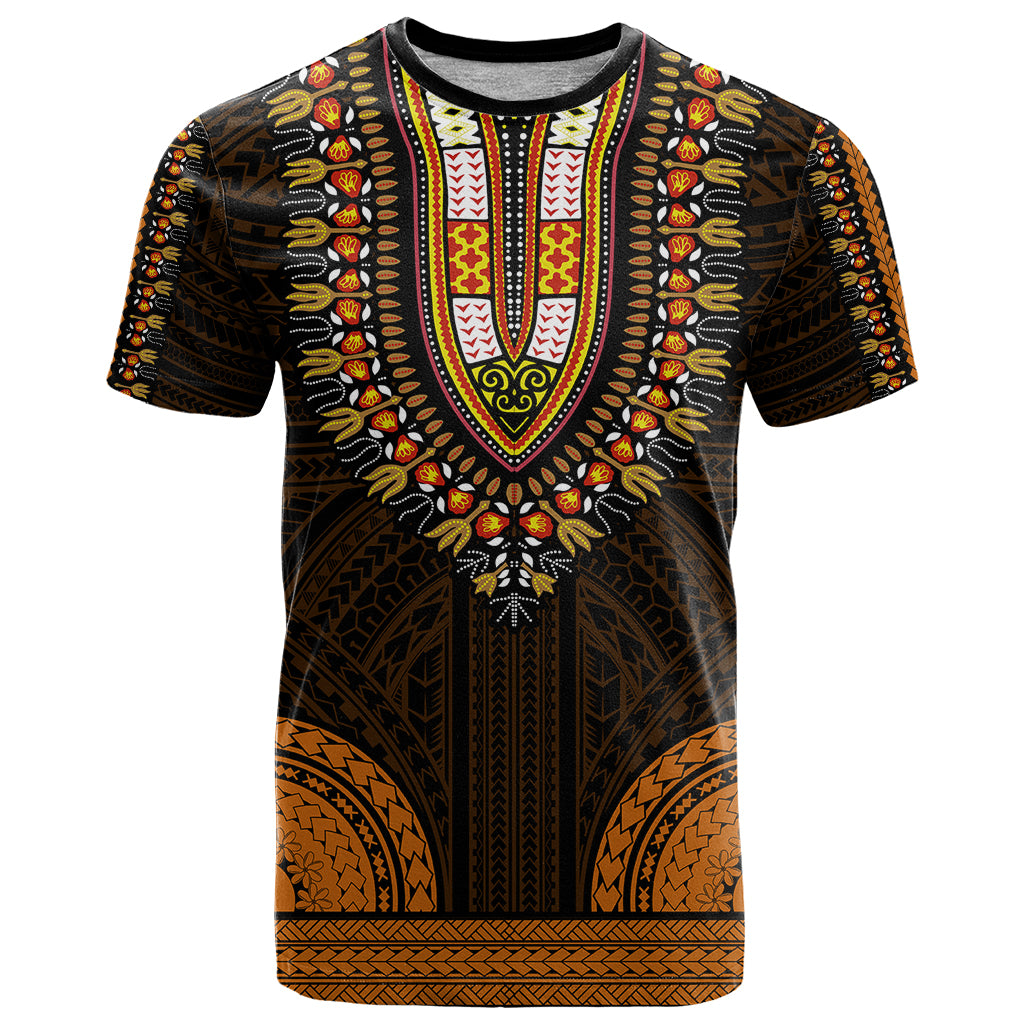 African Dashiki T Shirt With Polynesian Pattern Gold LT9 Gold - Polynesian Pride