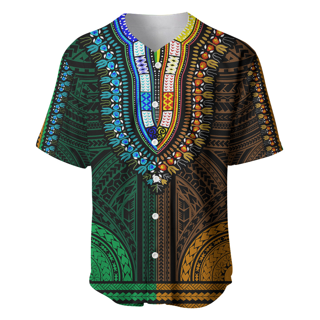 African Dashiki Baseball Jersey With Polynesian Pattern - Half Green and Gold LT9 Green and Gold - Polynesian Pride