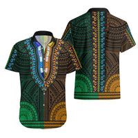 African Dashiki Hawaiian Shirt With Polynesian Pattern - Half Green and Gold LT9 - Polynesian Pride