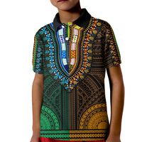 African Dashiki Kid Polo Shirt With Polynesian Pattern - Half Green and Gold LT9 Kid Green and Gold - Polynesian Pride