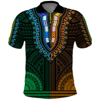 African Dashiki Polo Shirt With Polynesian Pattern Half Green and Gold LT9 Green and Gold - Polynesian Pride