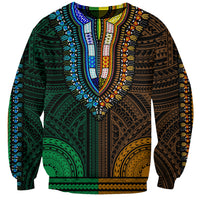 African Dashiki Sweatshirt With Polynesian Pattern - Half Green and Gold LT9 Unisex Green and Gold - Polynesian Pride