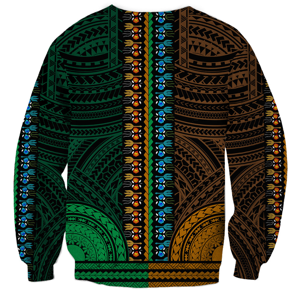 African Dashiki Sweatshirt With Polynesian Pattern - Half Green and Gold LT9 - Polynesian Pride
