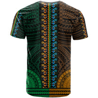 African Dashiki T Shirt With Polynesian Pattern Half Green and Gold LT9 - Polynesian Pride