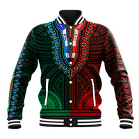 African Dashiki Baseball Jacket With Polynesian Pattern - Half Green and Red LT9 Unisex Green and Red - Polynesian Pride