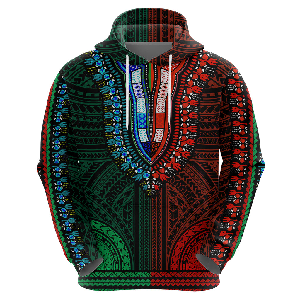 African Dashiki Hoodie With Polynesian Pattern Half Green and Red LT9 - Polynesian Pride