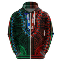 African Dashiki Hoodie With Polynesian Pattern Half Green and Red LT9 - Polynesian Pride