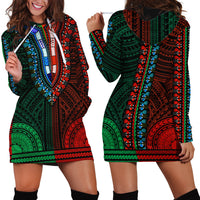 African Dashiki Hoodie Dress With Polynesian Pattern - Half Green and Red LT9 - Polynesian Pride