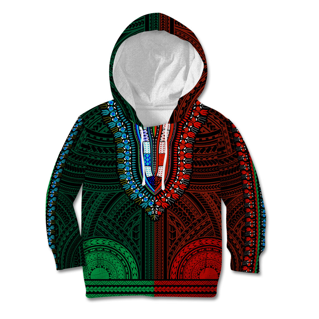 African Dashiki Kid Hoodie With Polynesian Pattern - Half Green and Red LT9 Green and Red - Polynesian Pride