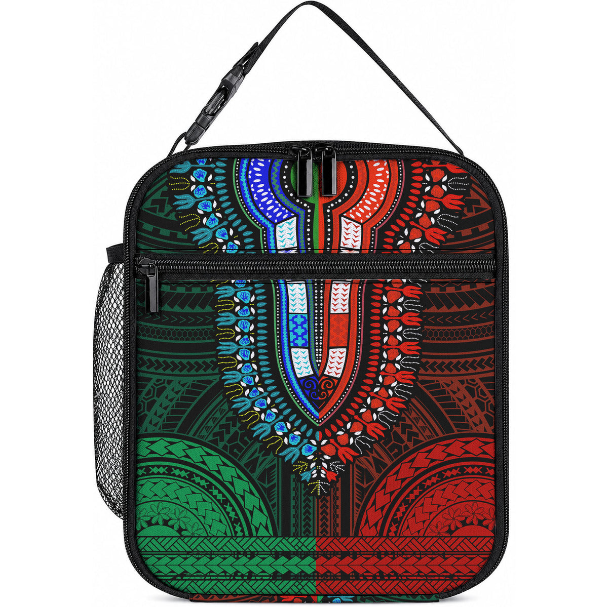 African Dashiki With Polynesian Pattern Green Red Lunch Bag LT9 10.2 × 8.3 × 4.3 inch Green and Red - Polynesian Pride