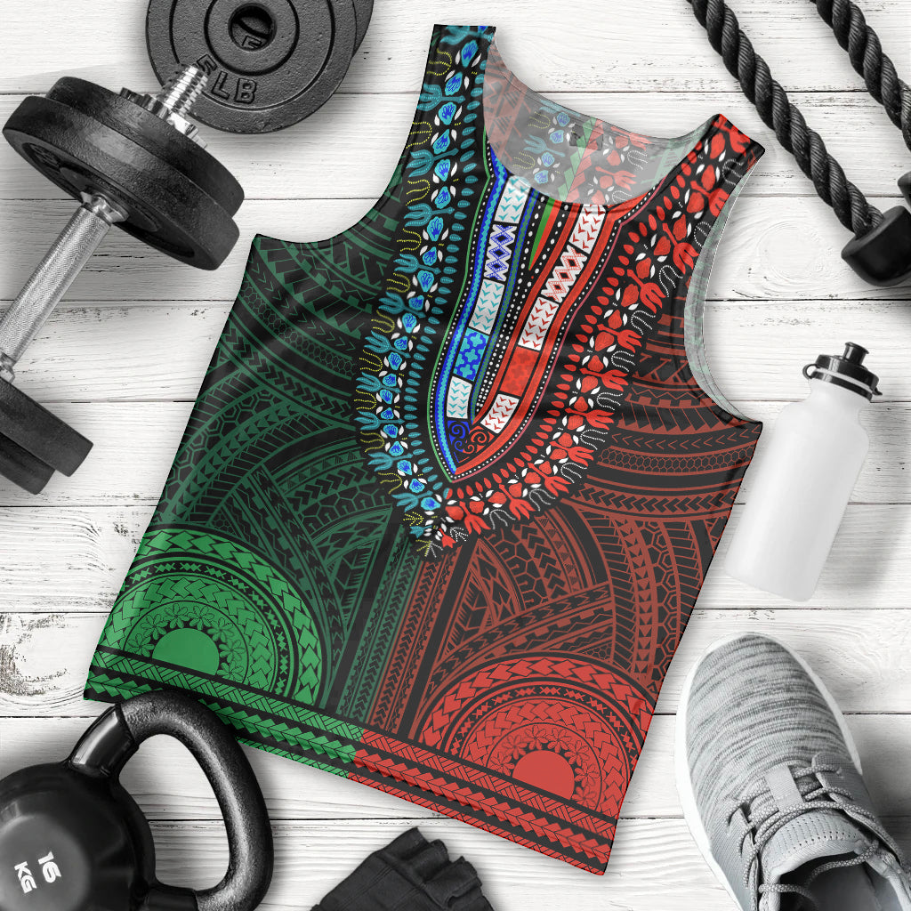 African Dashiki Men Tank Top With Polynesian Pattern - Half Green and Red LT9 Green and Red - Polynesian Pride