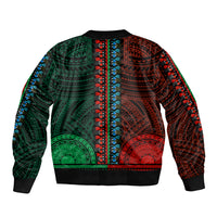 African Dashiki Sleeve Zip Bomber Jacket With Polynesian Pattern - Half Green and Red LT9 - Polynesian Pride