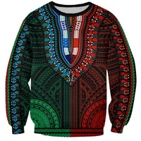 African Dashiki Sweatshirt With Polynesian Pattern - Half Green and Red LT9
