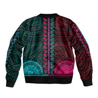 African Dashiki Bomber Jacket With Polynesian Pattern - Half Teal and Pink LT9 - Polynesian Pride