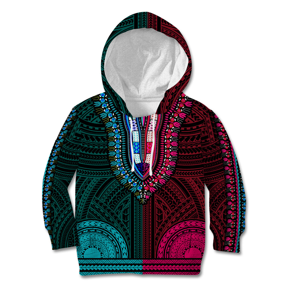 African Dashiki Kid Hoodie With Polynesian Pattern - Half Teal and Pink LT9 Teal and Pink - Polynesian Pride