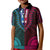 African Dashiki Kid Polo Shirt With Polynesian Pattern - Half Teal and Pink LT9 Kid Teal and Pink - Polynesian Pride