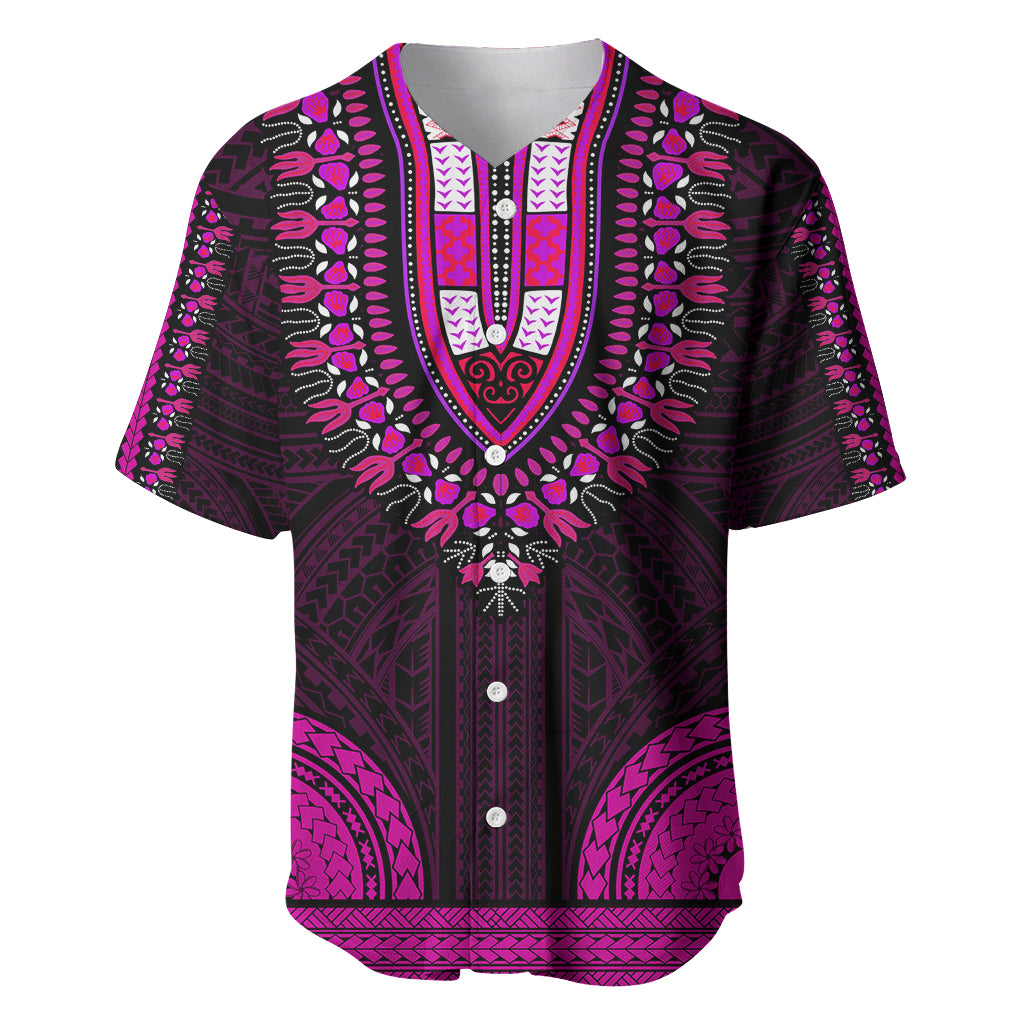 African Dashiki Baseball Jersey With Polynesian Pattern - Pink LT9 Pink - Polynesian Pride