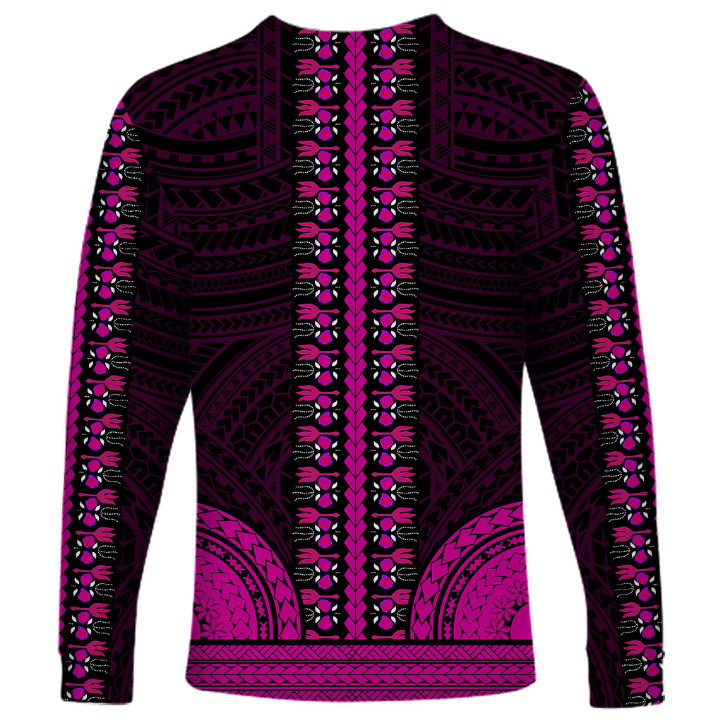 African Dashiki Long Sleeve Shirt With Polynesian Pattern - Pink LT9 - Polynesian Pride