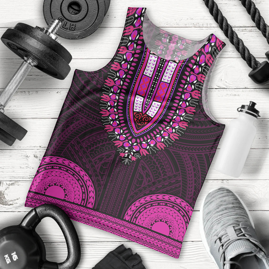 African Dashiki Men Tank Top With Polynesian Pattern - Pink LT9 Pink - Polynesian Pride