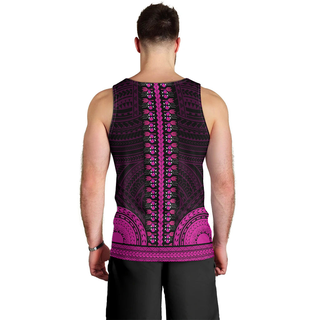 African Dashiki Men Tank Top With Polynesian Pattern - Pink LT9 - Polynesian Pride