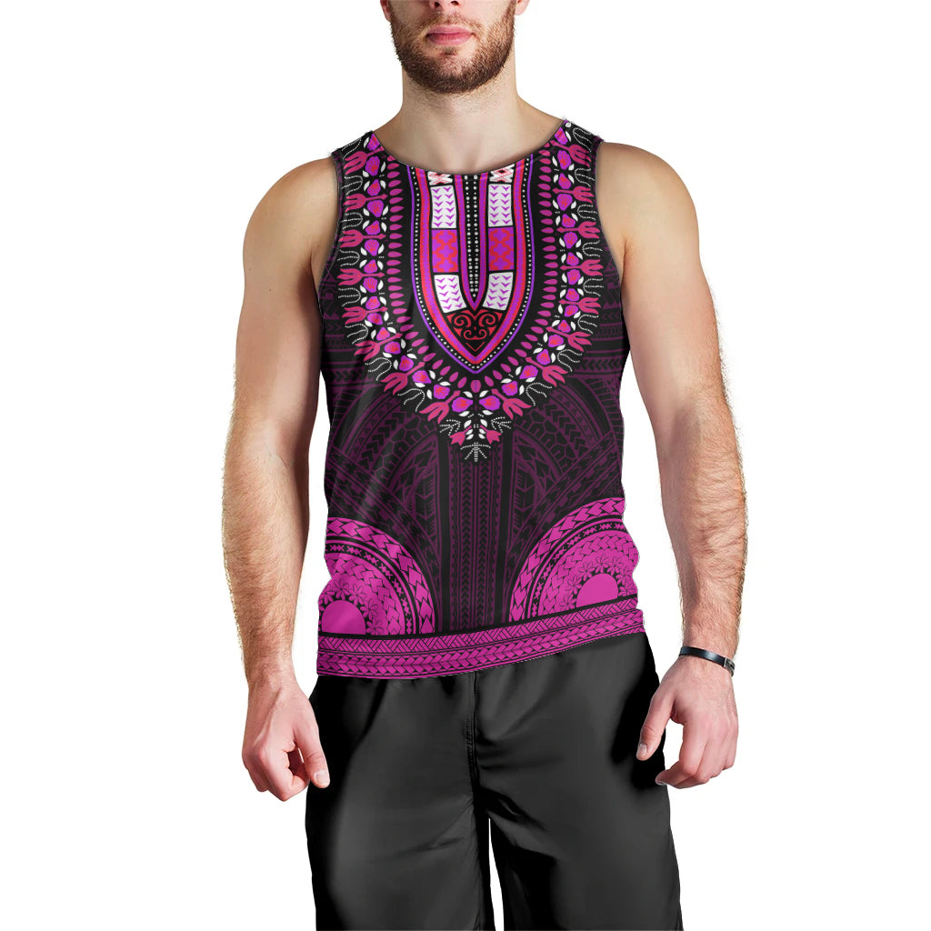 African Dashiki Men Tank Top With Polynesian Pattern - Pink LT9 - Polynesian Pride