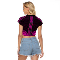 African Dashiki Raglan Cropped T Shirt With Polynesian Pattern - Pink LT9 - Polynesian Pride