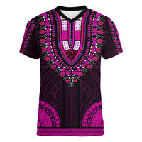 African Dashiki Women V Neck T Shirt With Polynesian Pattern - Pink LT9 Female Pink - Polynesian Pride