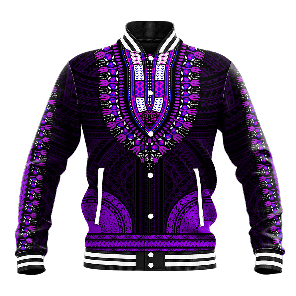 African Dashiki Baseball Jacket With Polynesian Pattern - Purple LT9 Unisex Purple - Polynesian Pride