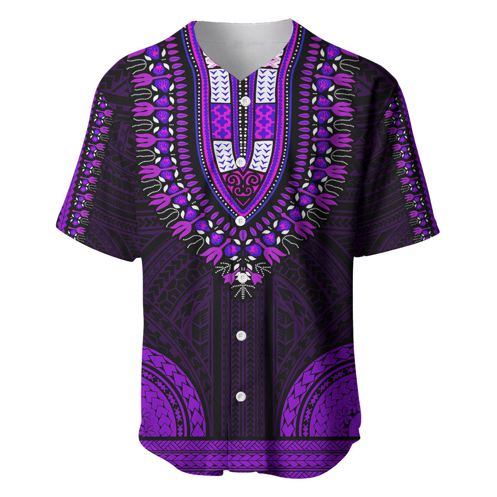 African Dashiki Baseball Jersey With Polynesian Pattern - Purple LT9 Purple - Polynesian Pride