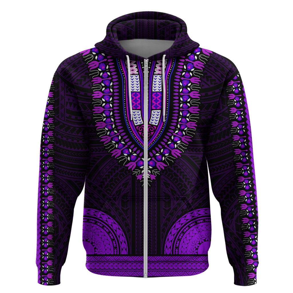 African Dashiki Hoodie With Polynesian Pattern Purple LT9 Zip Hoodie Purple - Polynesian Pride