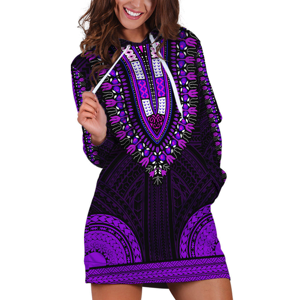 African Dashiki Hoodie Dress With Polynesian Pattern - Purple LT9 Purple - Polynesian Pride