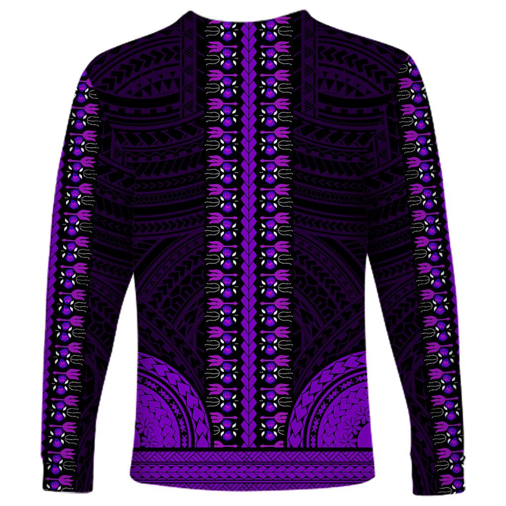 African Dashiki Long Sleeve Shirt With Polynesian Pattern - Purple LT9 - Polynesian Pride