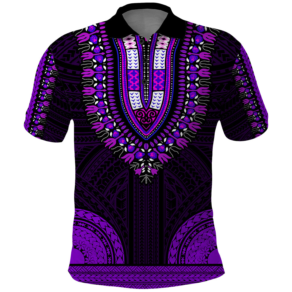 African Dashiki Polo Shirt With Polynesian Pattern Purple LT9 Purple - Polynesian Pride