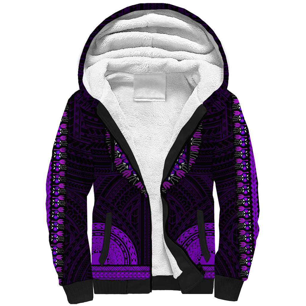 African Dashiki Sherpa Hoodie With Polynesian Pattern - Purple LT9 Unisex Purple - Polynesian Pride