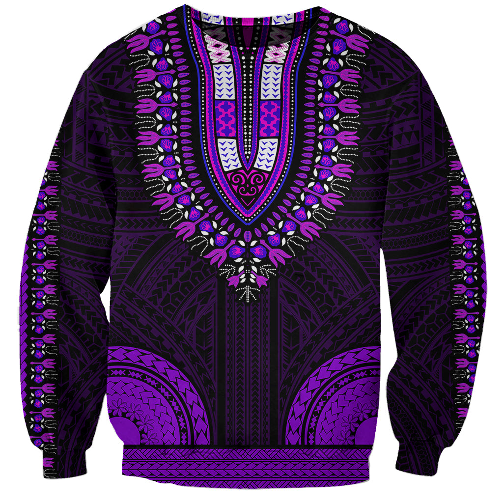 African Dashiki Sweatshirt With Polynesian Pattern - Purple LT9 Unisex Purple - Polynesian Pride