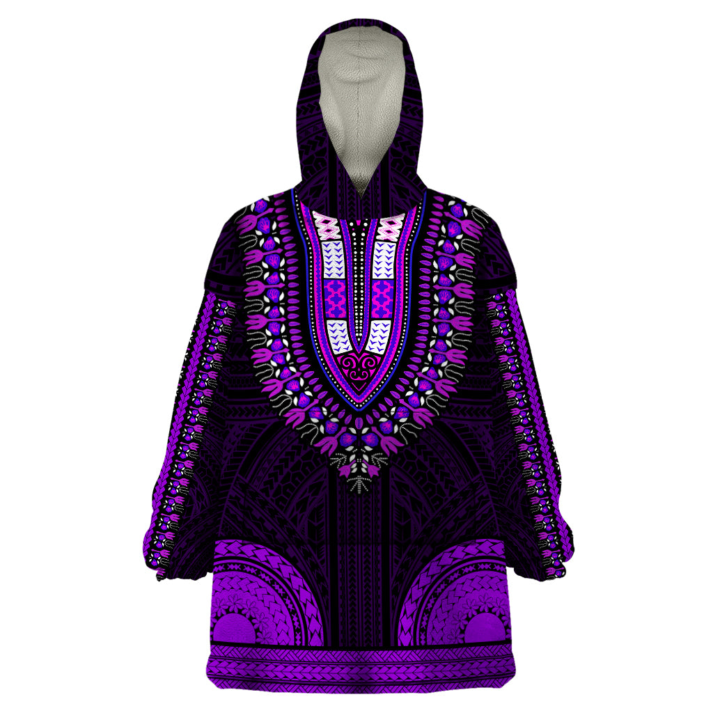 African Dashiki Wearable Blanket Hoodie With Polynesian Pattern - Purple LT9 One Size Purple - Polynesian Pride