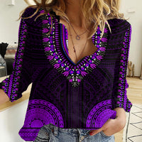 African Dashiki Women Casual Shirt With Polynesian Pattern - Purple LT9 Female Purple - Polynesian Pride