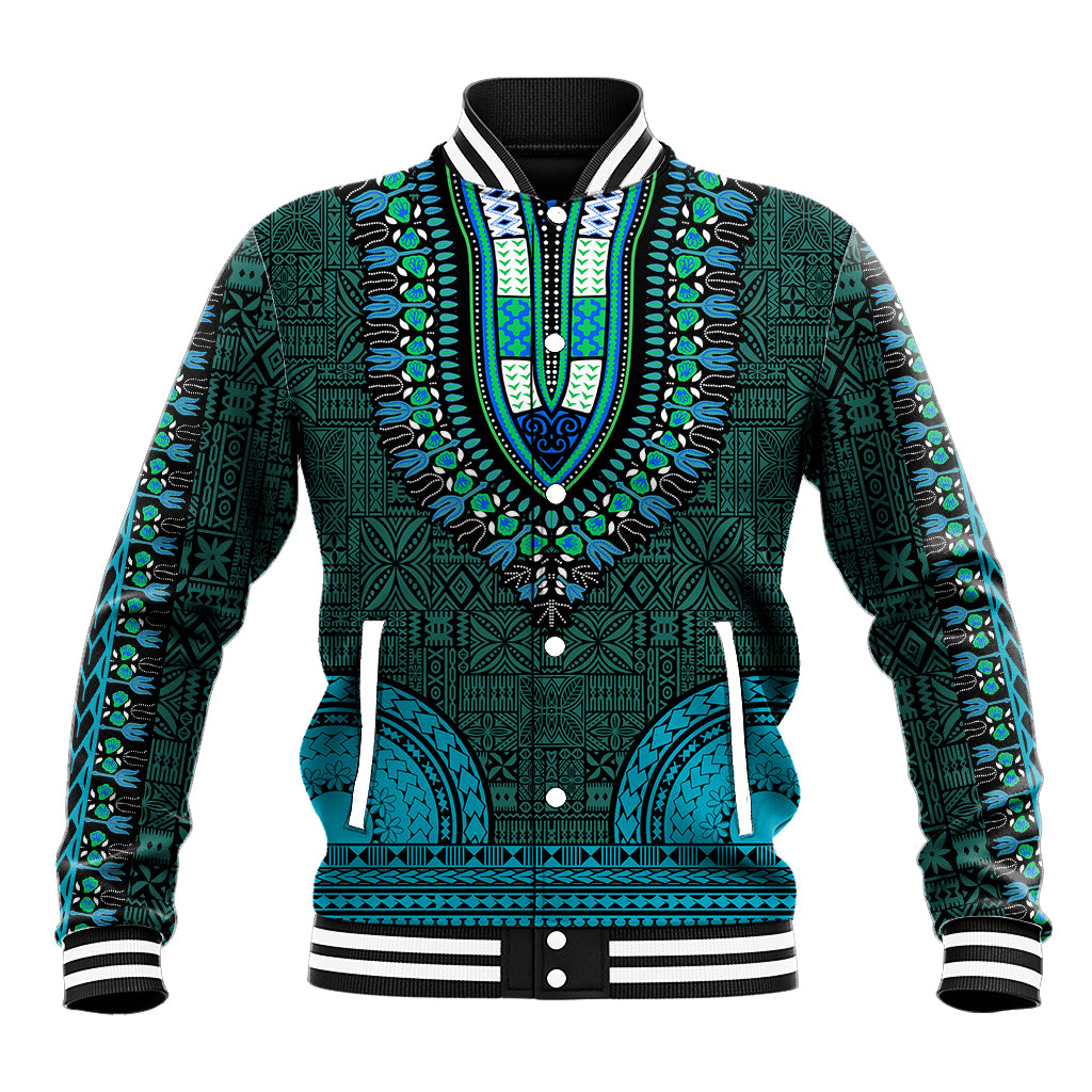 African Dashiki Baseball Jacket With Tapa Pattern - Teal LT9 Unisex Teal - Polynesian Pride
