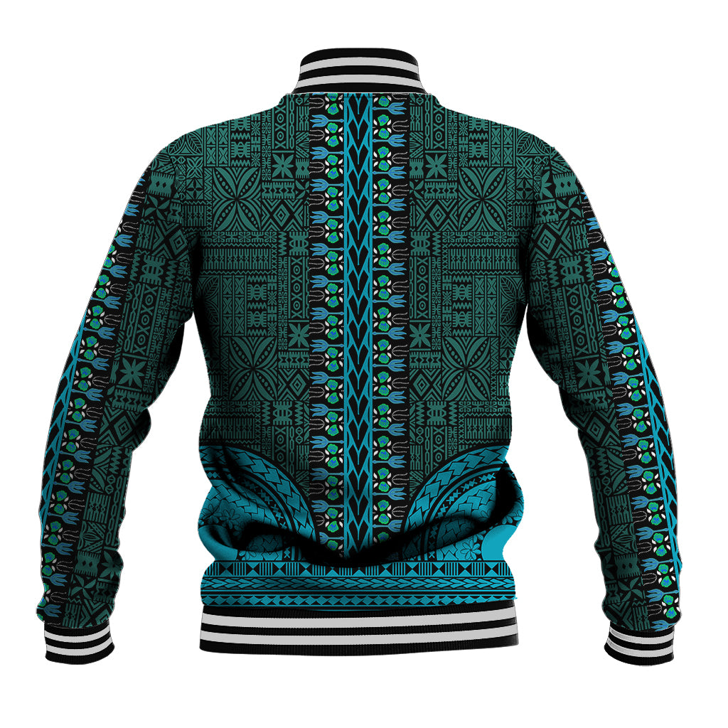 African Dashiki Baseball Jacket With Tapa Pattern - Teal LT9 - Polynesian Pride