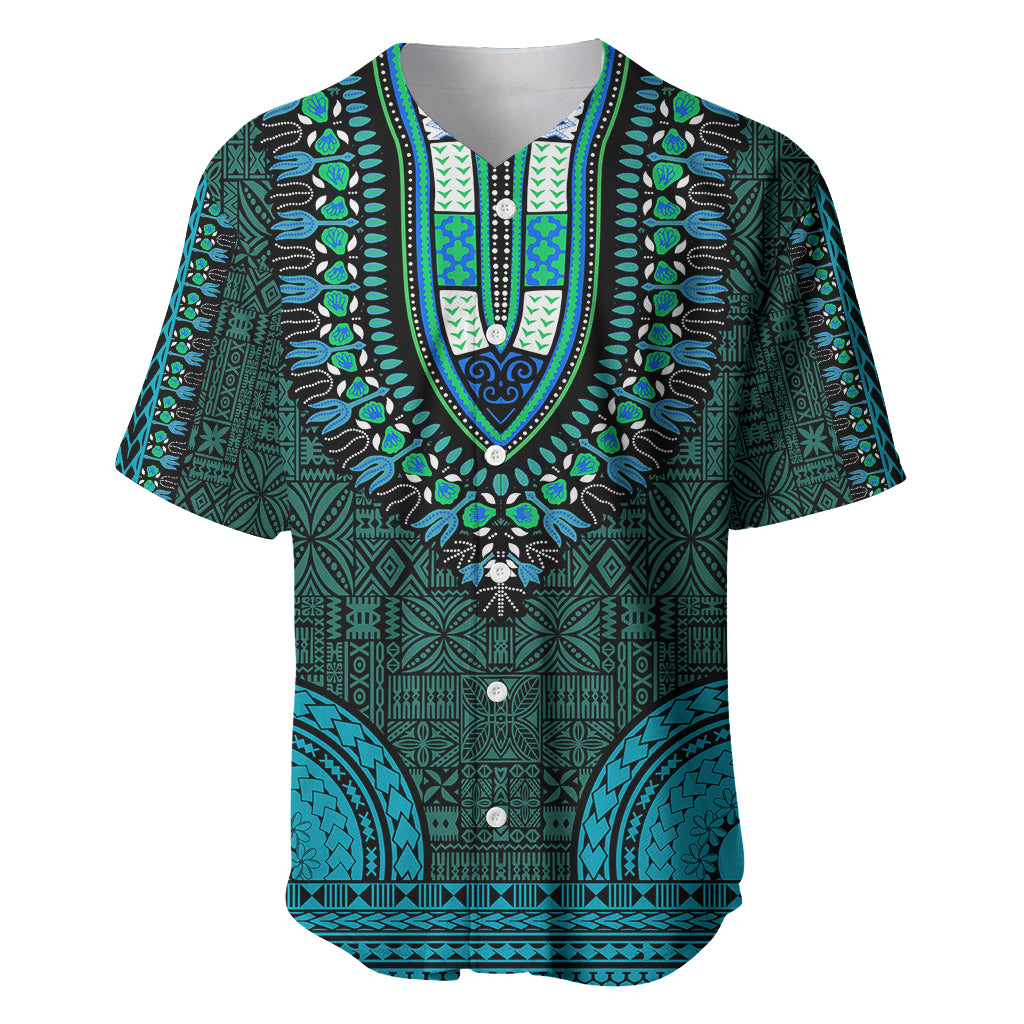 African Dashiki Baseball Jersey With Tapa Pattern - Teal LT9 Teal - Polynesian Pride