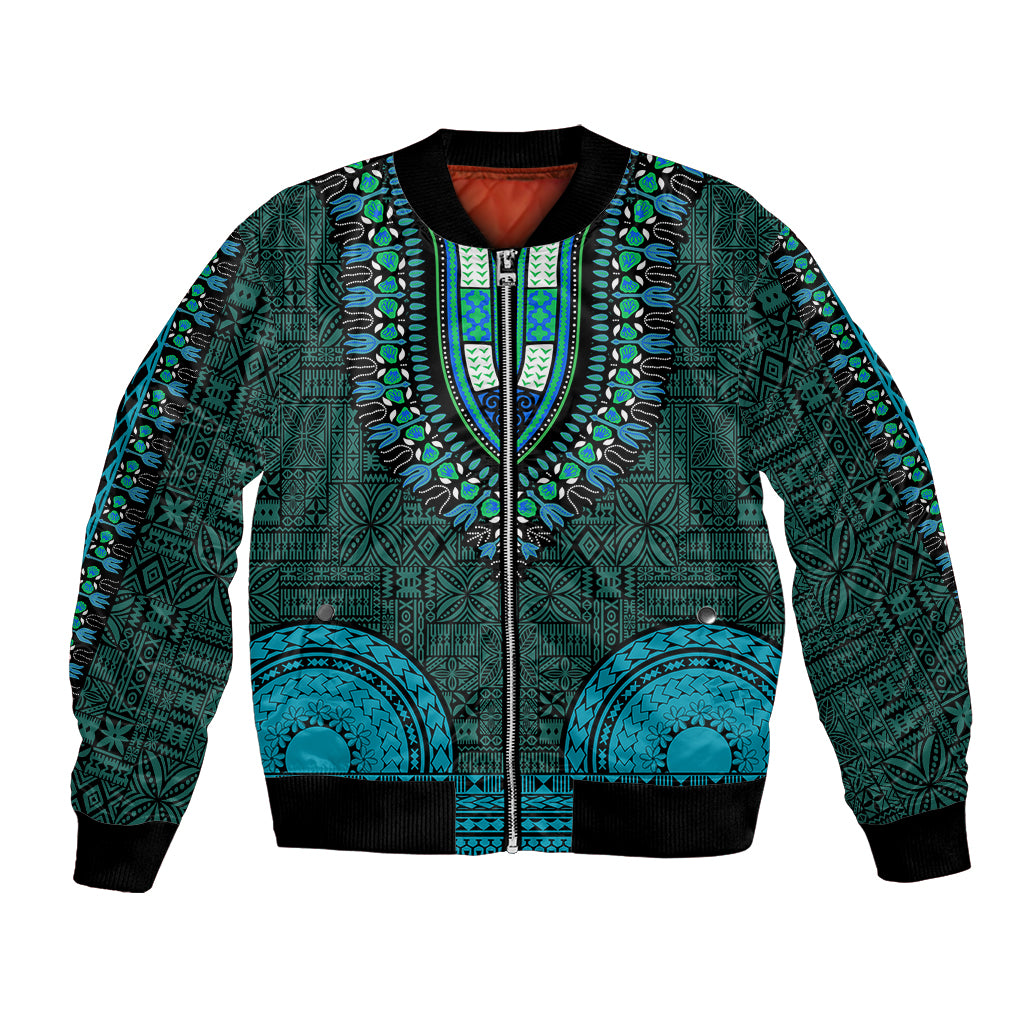 African Dashiki Bomber Jacket With Tapa Pattern - Teal LT9 Unisex Teal - Polynesian Pride