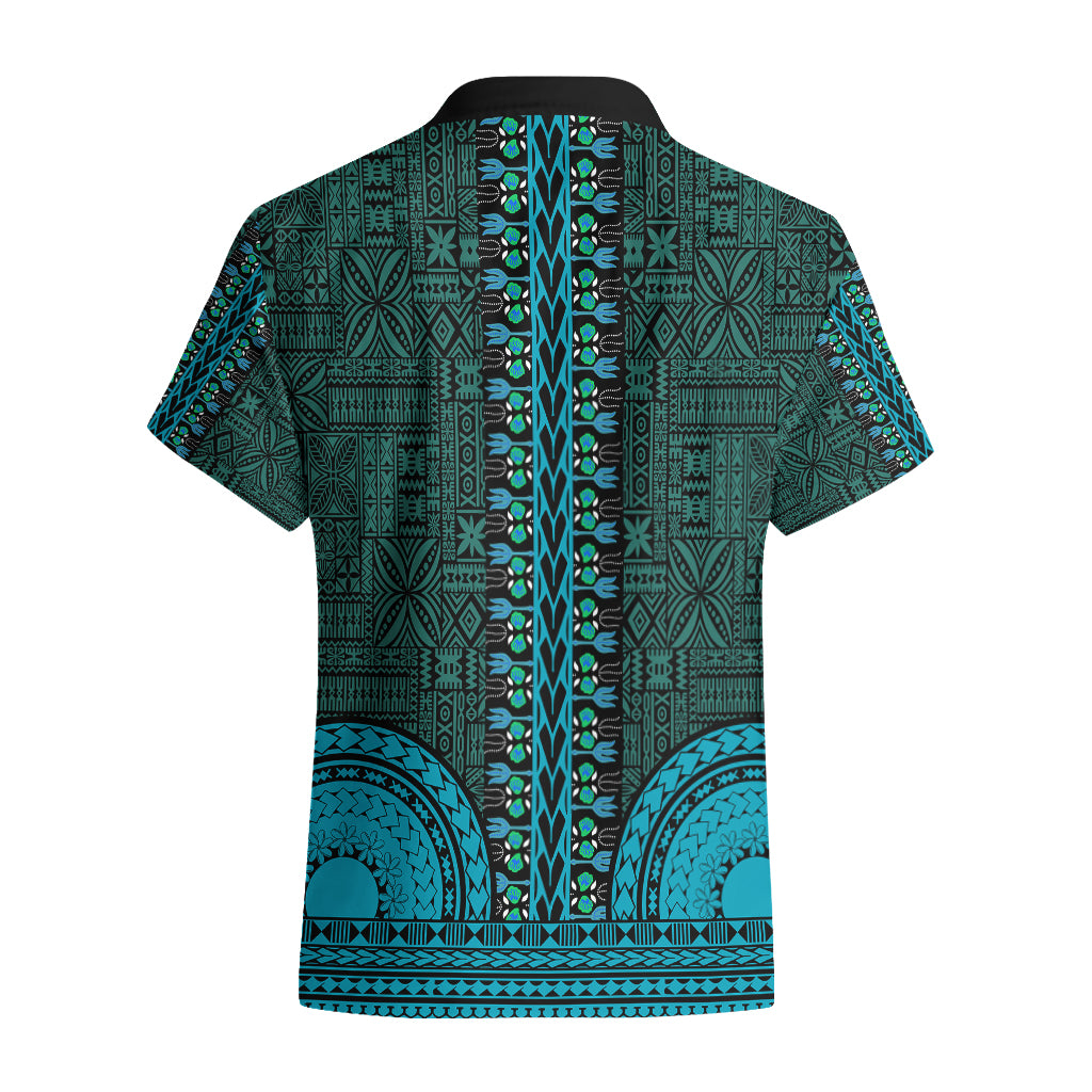 African Dashiki Hawaiian Shirt With Tapa Pattern - Teal LT9 - Polynesian Pride