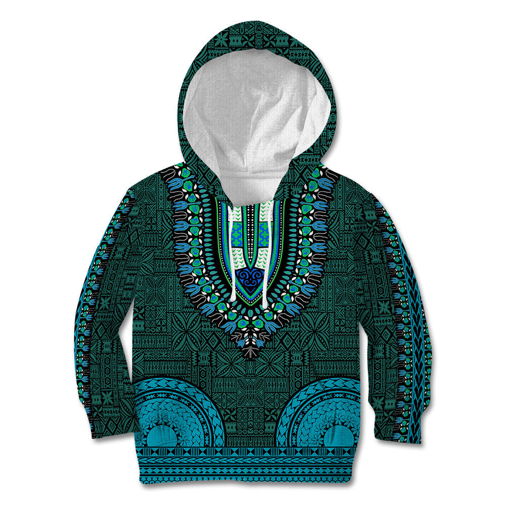 African Dashiki Kid Hoodie With Tapa Pattern - Teal LT9 Teal - Polynesian Pride