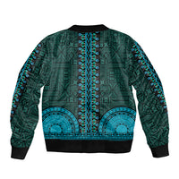 African Dashiki Sleeve Zip Bomber Jacket With Tapa Pattern - Teal LT9 - Polynesian Pride