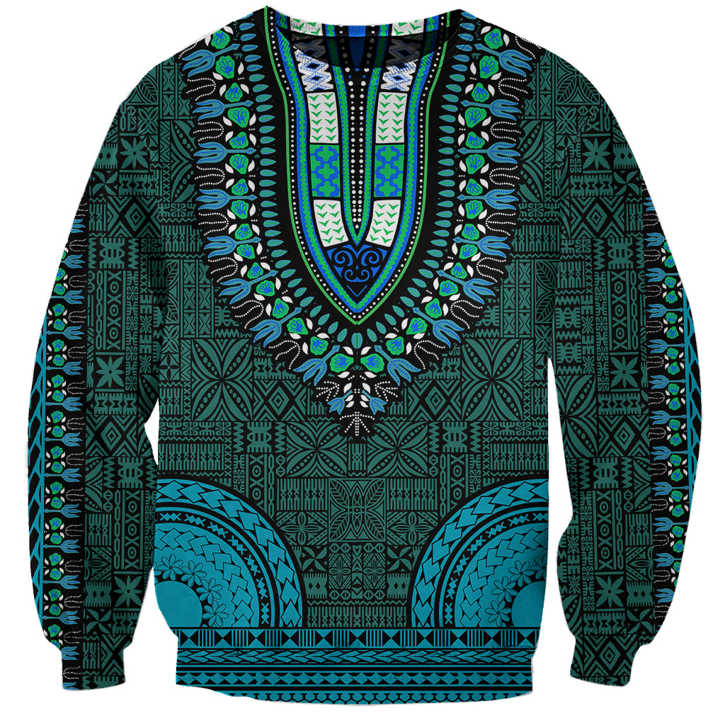 African Dashiki Sweatshirt With Tapa Pattern - Teal LT9 Unisex Teal - Polynesian Pride