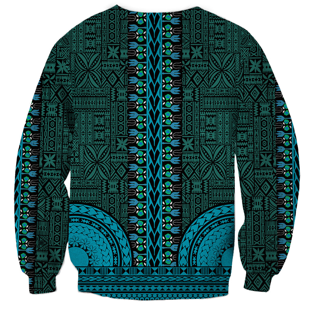 African Dashiki Sweatshirt With Tapa Pattern - Teal LT9 - Polynesian Pride